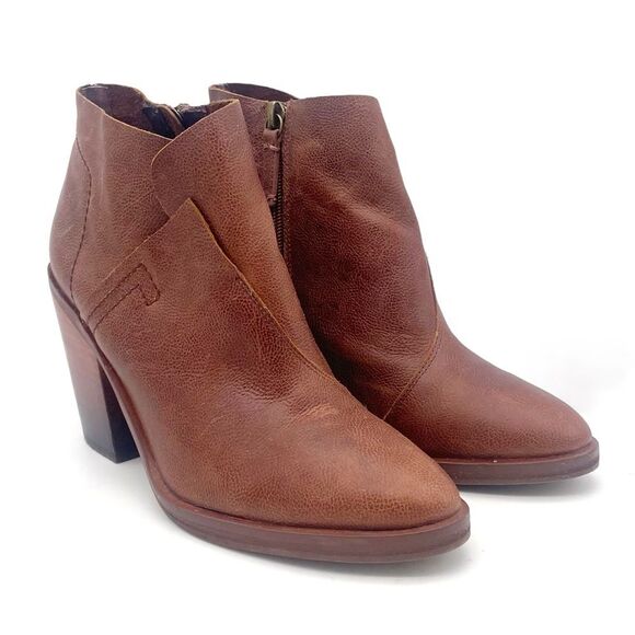 KDB Kelsi Dagger Brooklyn Watchman Booties Brown Leather Block Heel Size 8.5 - Picture 4 of 13